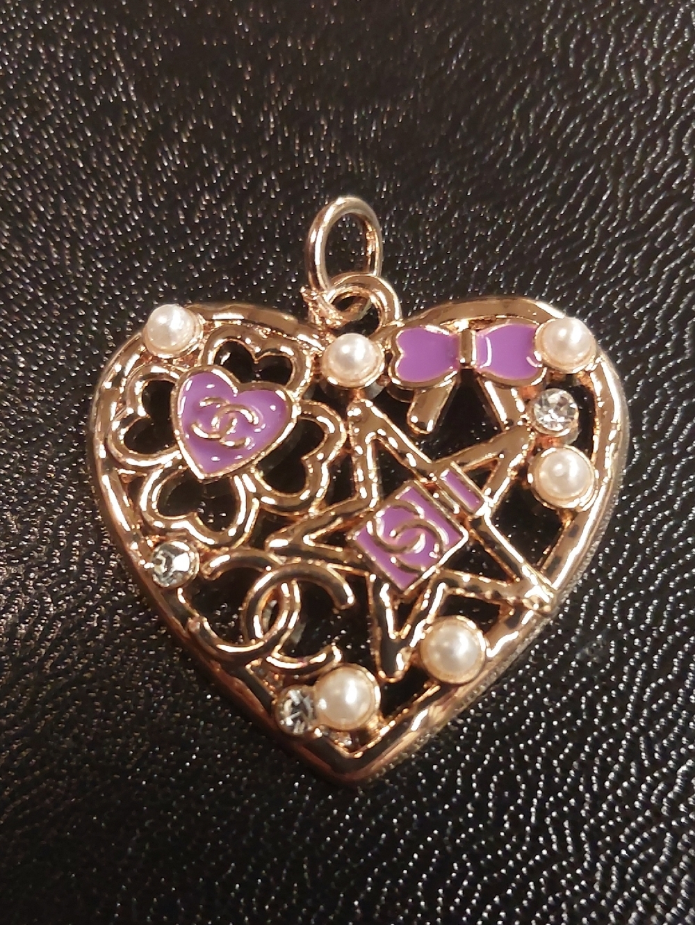 CC Purple Enamel & Pearl Heart Charm Pendant